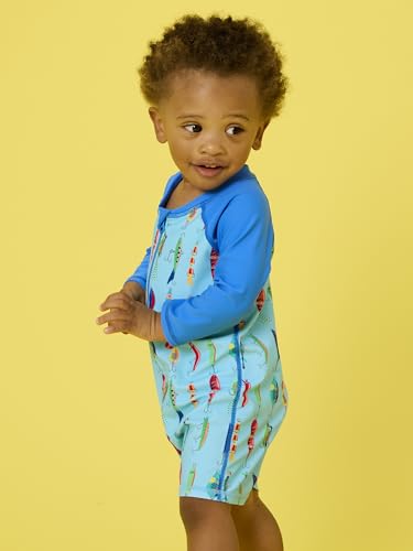 Image of RUGGEDBUTTS Baby /Toddler Boy Swimsuit, One Piece Zipper Rash Guard Sunsuit with UPF 50+ Sun Protection