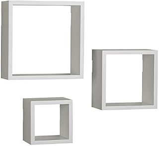 Melannco Floating Wall Mount Square Cube Shelves, set of 3, White - 5140525