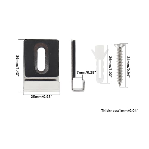 Image of Metal Mirror Clip,ULIFESTAR SUS304 Wide Channel Mirror Hanger Clip,Large Mirror Retainer Clip,Heavy Frameless Mirror J-Channel Mount Wall Clips with Screw 36*25mm /1.42*0.98 inch with Gasket Silver 12PCS