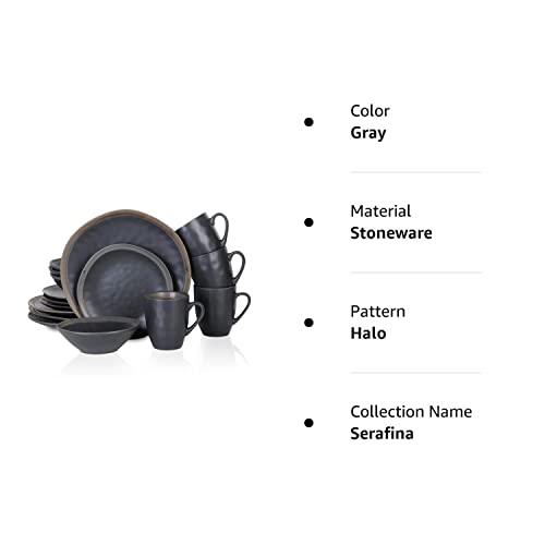 Stone Lain Serafina Stoneware 16-Piece Round Dinnerware Set, Grey #TOP3
