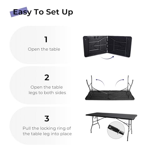 Image of Folding Table 6ft, Heavy Duty Portable Utility Table with Handle, Black