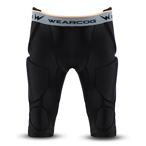 WEARCOG Gladiator Youth Football Girdle with pads for Boy's | 7 Padded Integrated Football Pads with Hip, Tail, Thigh Pads and Cup Pocket | Black Small Size