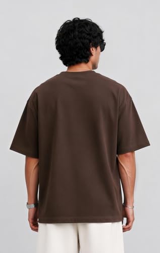 Image of PeaceOut Oversized T Shirt for Men | 240 GSM Heavyweight Cotton T Shirt | Drop Shoulder Oversized Tshirt for Men | Baggy Loose Fit Streetwear Round Neck Half Sleeve Casual Wear