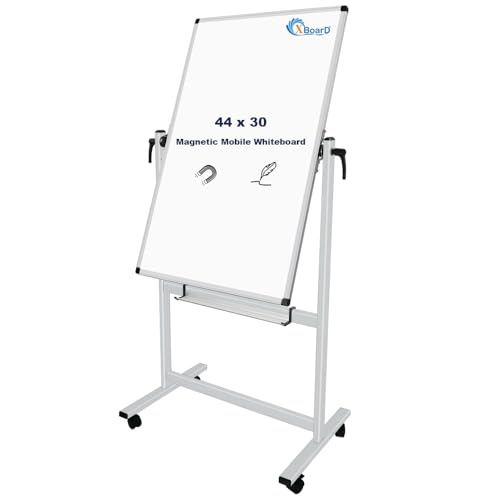 XBoard Whiteboard Mobile, 44x30inch Double Sided Magnetic Dry Erase Board on Wheels, Magnetic Portable Easel with Stand