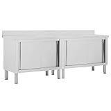 Vopese Mesas de trabajo con puertas correderas, 2 unidades, 240 x 50 x (95-97) cm, acero inoxidable
