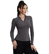 BEAUDRM Women's Stand Collar Solid Zip Long Sleeve Sport Tee T Shirt Aesthetic Blouse Tops