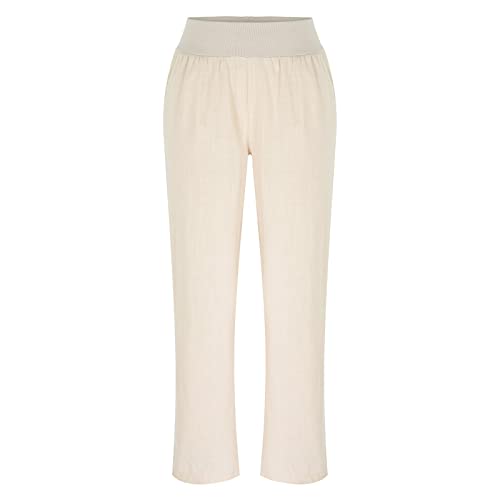 Elogoog Calça feminina de linho plus size capri com cordão elástico de cintura alta para ioga calças