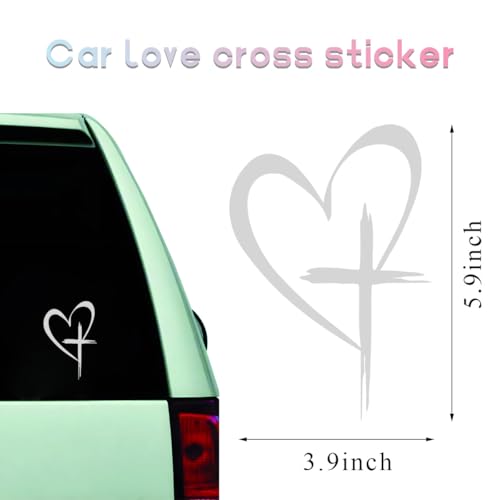 Image of DXNQ Love Cross Sticker Decal, 8.7''x6'' Waterproof Vinyl Love Heart Cross Stickers Car Bumper Decals, Decoration Stickers for Car Window Wall Laptop Notebook, Car Accessories (Silver, Small)