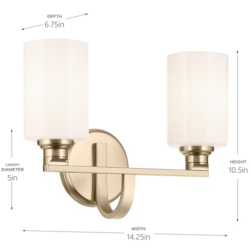 Image of Kichler Gioe 14.25 inch 2-Light Bathroom Vanity Light Fixture with Opal Glass in Champagne Bronze, Damp Rated for Bathroom, Powder Room, Over Mirror (14.25 inch W x 10.5 inch H), 55225CPZ