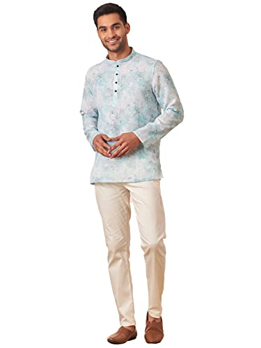 Image of Manyavar Men's Floral Printed Casual Short Kurta (Kurta Only)