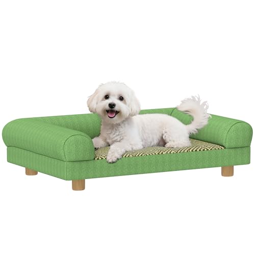 PawHut Canapé pour Chien Chat lit pour Chien surélevé avec Assise de Tapis Frais, accoudoirs et Pieds, en Velours Doux, pour Animal jusqu'à 5 kg, 63 x 41 x...