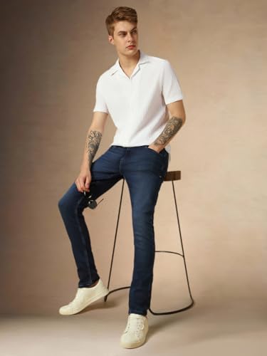 Image of Dennis Lingo Men's Half Sleeve Cuban Collar Solid Textured Relaxed Fit Casual Shirt