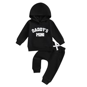 PUHHAPIEY Toddler Baby Boy Clothes Fall Winter Outfits Embroidery Daddy’s Mini Hoodie Sweatshirt & Joggers Pant Set