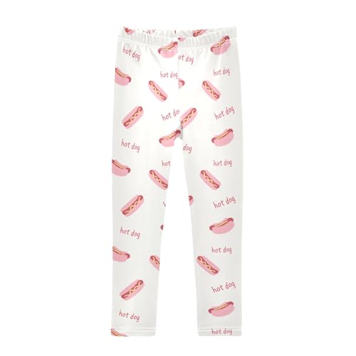 Cute Pink Hot Dog Girls Leggings Soft Comfortable Athletic Leggings Dancing Pants for 4-10 Years
