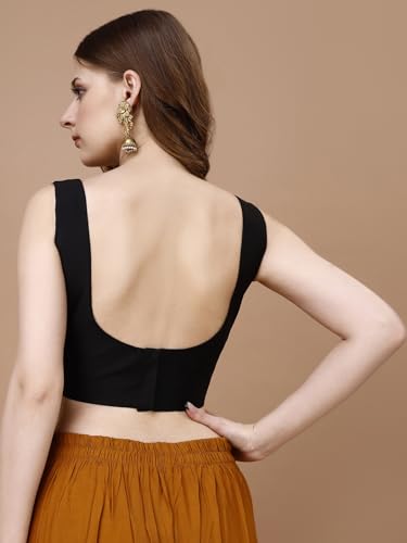 Image of Womanista Women's Taffeta Solid Sleeveless Readymade Saree Blouse for Women Stylish