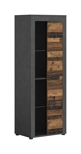 xonox.home - Vitrine Jam 60x159x35 cm in Front Old Wood Nb Korpus Matera Nb - Glasvitrine Dekoschrank Glas-Kommode Stauraumschrank - modern und funktional