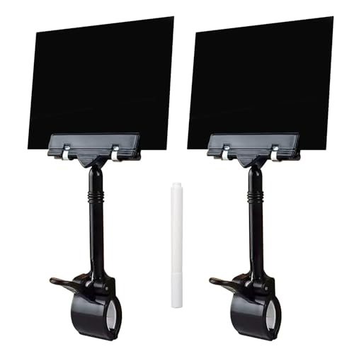 TIANLIN 2 Stück Preisschilder Flohmarkt 10×15cm mit Clip, Schwarz A6 Preisschildhalter, Mit Weißem Abwischbaren Stift, Preisetiketten für Supermarkt, Einkaufszentrum