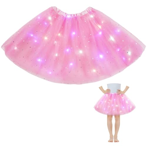 AYBUY tyllkjol dam LED tutu barn, tutu med foder, barn tonåring tutu party för jul utklädnad karneval halloween födelsedagsfest halloween, 30 cm, Rosa – foder, 78 centimeters (Waist)
