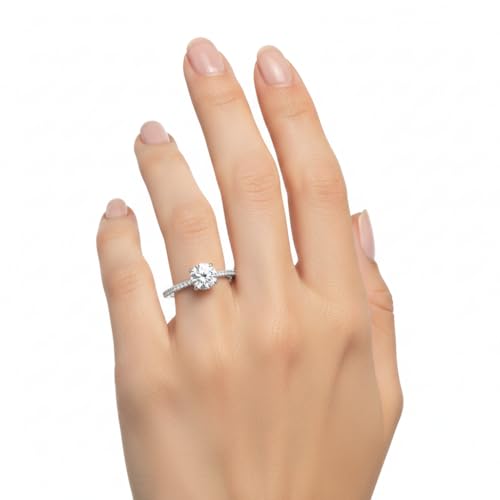 Image of Choose Your Gemstone Delicate Hidden Halo Diamond CZ Ring 925 Sterling Silver Round Shape Petite Engagement Rings Minimal Modern Design Birthday Gift Wedding Gift US Size 4 to 12