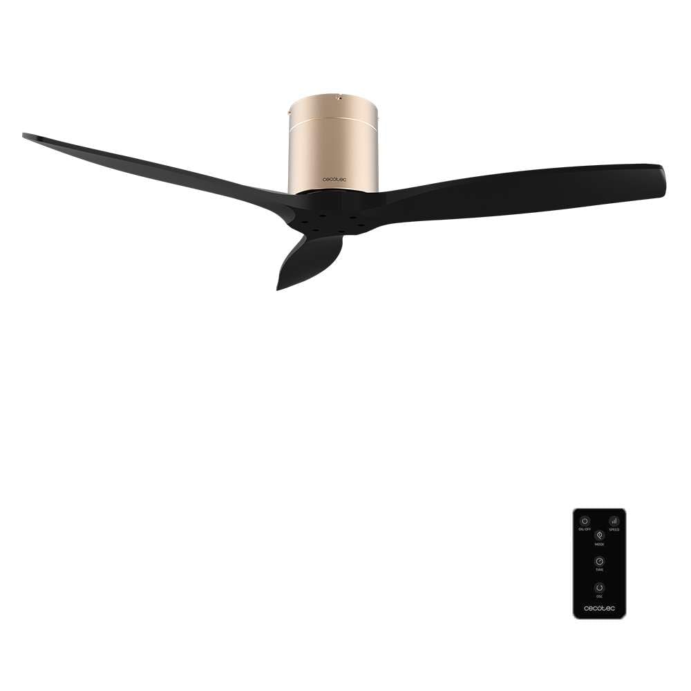 Cecotec Ventilateur de Plafond avec Télécommande de 52" EnergySilence Aero 5400 Classic Gold&Black. Moteur DC 40W, 3 Pales, 6 Vitesses, Minuterie jusqu'à 8h, Mode Hiver/Été