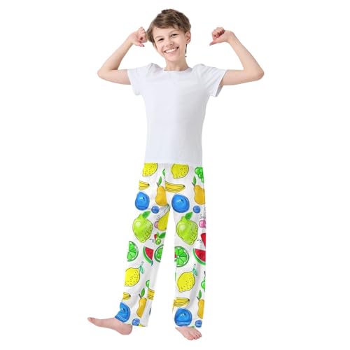 J JOYSAY Assorted Fruits Sketch White Pajamas Pants Soft Long Pajama Bottoms Lounge Sleep Pants Size S-XL3