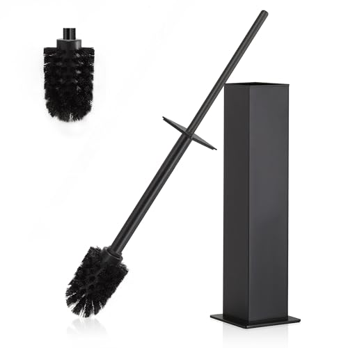 Image of BVL Toilet Brush and Holder Set Black Stainless Steel 304 Square Freestanding Toilet Brush for Bathroom