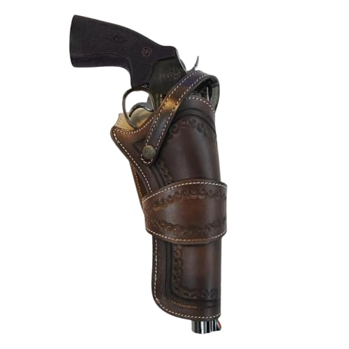 Étui en Cuir Warreplica pour Revolver de Style Western, Compatible avec Les Pistolets de Calibre .22, .32 et .45 (droitier)- Reproduction (Bordure Coquillage...