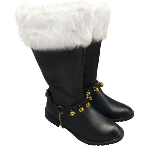 Men's Christmas Santa Claus Boots Halloween Costume Black Red Boots Wide Calf with White Fur Shoes2