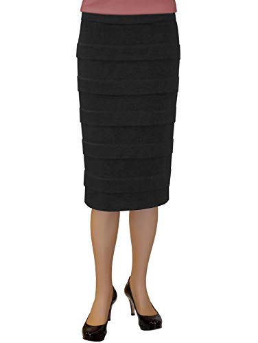 Baby OWomen's Modest Ponte Stretch Knit Layered Panel Pencil Skirt Made in USA