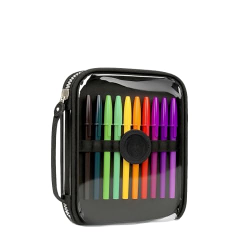 Estojo Transparente Organizador Grande com Divisória e Alça 12 Elásticos (Preto)