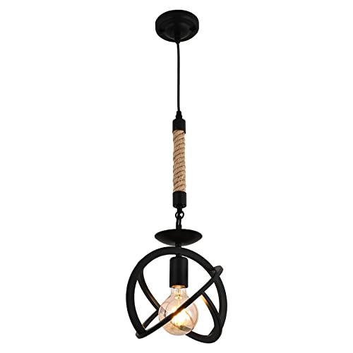 Industrial Pendant Lighting, Adjustable Hanging Light Fixtures with Ring Metal Lampshade and Black Finish, Pendant Light with E26 Base for Kitchen Island, Living Room, Bar, Hallway