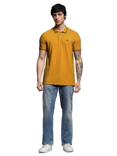 Image of Jack & Jones Men's Yellow Polo Collar Slim Fit T-Shirt