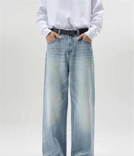 Men Vintage Distressed Denim Pants Loose Fit Straight Baggy Trousers Korean Fashion Streetwear3