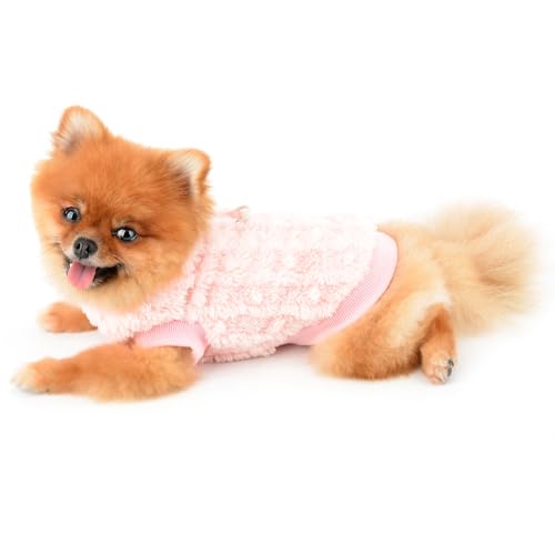 SMALLLEE_LUCKY_STORE Süßer Sherpa-Fleecepullover für kleine Hunde, weicher Welpenpullover mit D-Ring, dehnbares Sweatshirt, Winter, Herbst, Yorkie, Chihuahua, Kleidung, Rosa, Größe S