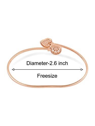 Image of ZAVERI PEARLS Rose Gold Cubic Zirconia Contemporary Heart Bangle Style Kada Bracelet For Women-ZPFK10703