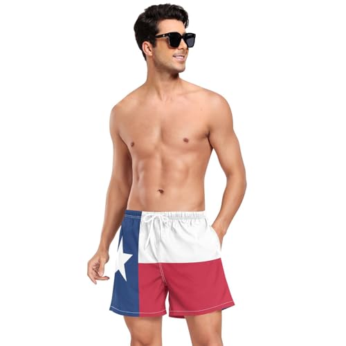 Yuiboo Texas State Flag Blue Red Mens Swimming Shorts Mens Lined Workout Shorts with Pockets and Compression