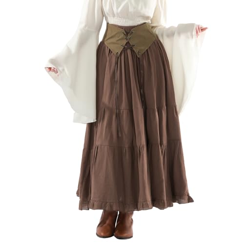 Fiamll Mittelalter Rock Damen A-Linie Lang, Elastische Taille mit...