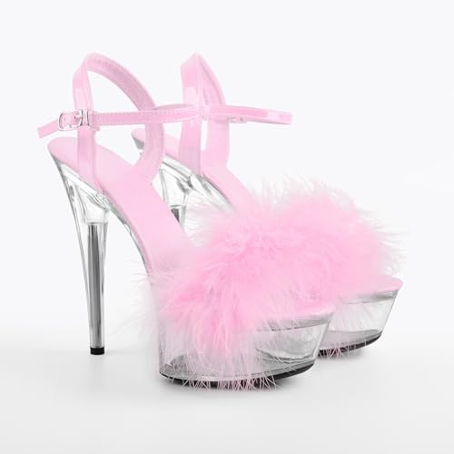MissHeel Ankle Strap Clear Platform Furry Sandals Stiletto Heel2