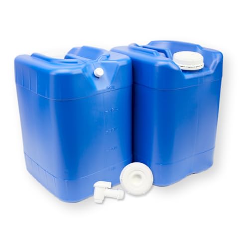Aguaprep 5-Gallon Stackable Water Storage Containers, 5 Gallons Each w/Lids + Spigot, Easy Fill, Survial Supply Emergency Water Storage for Camping and Disaster Preparedness, RV, Camping, 10 Gallon