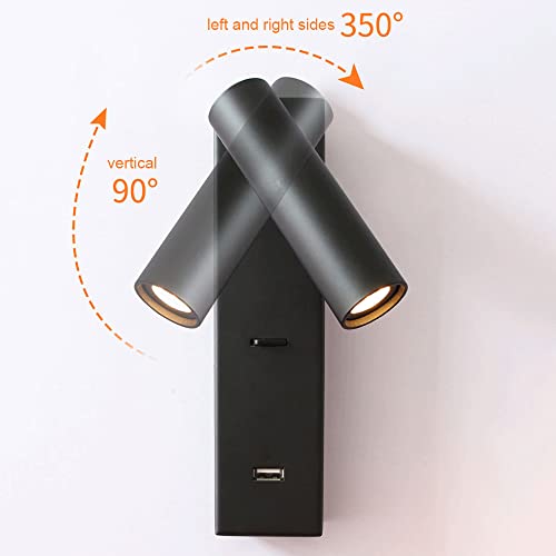 Aplique de pared LED moderna con USB e interruptor para luz de cabecera de dormitorio 7