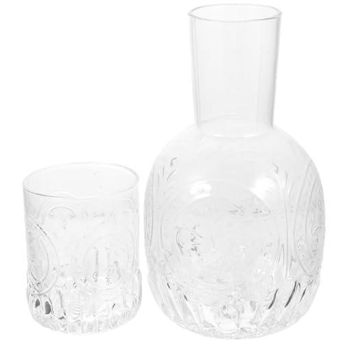 PRETYZOOM Juego de Jarra de Vidrio Transparente con Taza Jarra Multifuncional de Agua Accesorio Hogar para Jugos y Bebidas Frías Diseño Práctico y Elegante Set de 2 Piezas