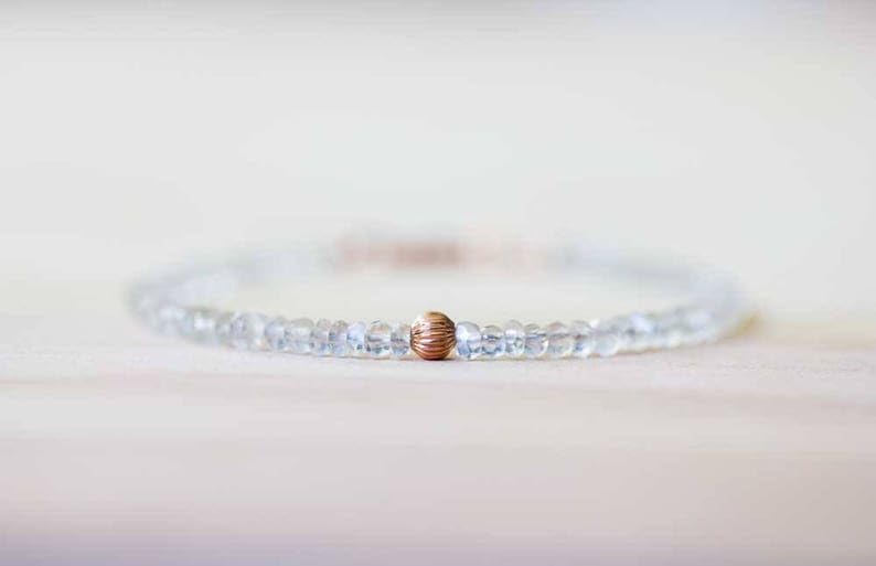 Bracelet pierre de lune Ceylan facettée 3mm argent sterling stacking - 2