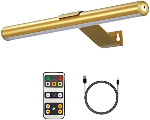 VIGMOJ Wireless Picture Light Battery Operated,Rechargeable Painting Light with Remote Control, Metal Art Light Display Lamp,3 Modes,Dimmable Dartboard Light with Timer for Frame Gallery,300LM, Gold