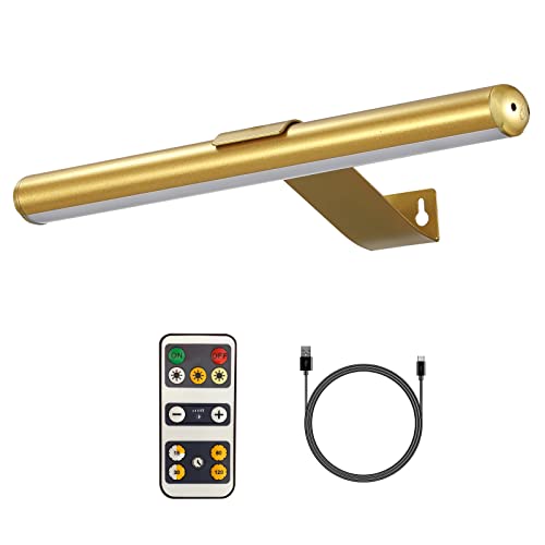 Vigmoj Wireless Picture Light Battery Operated,Rechargeable Painting Light With Remote Control, Metal Art Light Display Lamp,3 Modes,Dimmable Dartboard Light With Timer For Frame Gallery,300Lm, Gold #TOP25