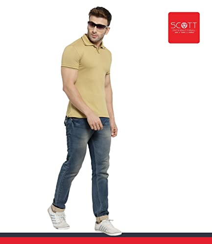 Image of Scott International Men's Organic Cotton Regular Fit Polo T-Shirt (Beige with Black, XL)