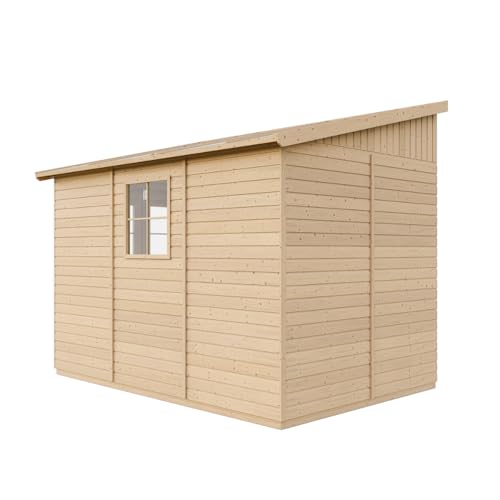 Holz Gartenschuppen (ohne Seitenwand) - Abstellkammer mit Fenstern - H244x211x318 cm/6 m2 Naturholz-Shiplap-Schuppen - Gartenwerkstatt - Fahrrad- Geräteschuppen TIMBELA M339