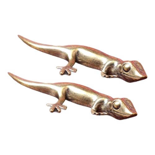 REITINGE 2 figuras elegantes de gecos de cobre para decoración de escritorio, pisapapeles, promoción de la suerte y estante para decoración del hogar