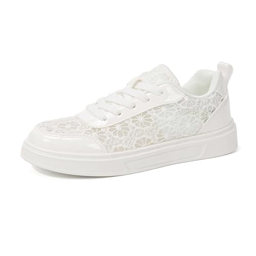 Générique Chaussures Plates pour Femme - Dentelle - Baskets Respirante - Chaussures d'été Blanches - Chaussures de Mariage - Chaussures de Tennis -...