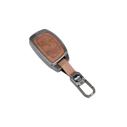Image of Premium Metal Leather Key Cover Compatible with Hyundai I20, Creta, Venue, Tucson, Alcazar, Verna, Xcent, Aura, Elantra 3 Button Flip Key Full Leather and Metal Protection with Keychain
