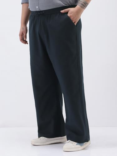 Image of Urbano Plus Men's Loose Fit Solid Linen Blend Trousers Non-Stretchable